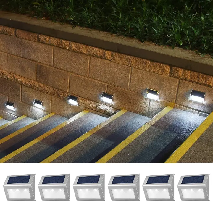 Luces de Paso Solar de Acero Inoxidable 6Paquete Impermeables Control de Luz Brillo de 100 Lúmenes - 1
