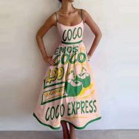 Verano Boho mujer moda pescado y camarón estampado cuello en U cintura plisada con tirantes grandes vestido Maxi Vestidos - details 3