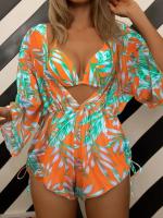 Traje de baño de tres piezas con estampado, traje de baño Sexy con cuello en V profundo, mono con cordón, conjunto de Bikini - details 9