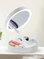 Espejo LED de Doble Cara Carga Batería USB Luz de Maquillaje Portátil con 10X de Ampliación - details 4