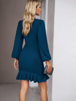 Vestido corto elegante para mujer, vestido informal con volantes, manga abullonada, negro, sencillo e irregular, nuevo para otoño 2023 - details 19