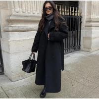 Elegante Abrigo Largo con Cinturón para Mujer Abrigo de Lana de Doble Botón Moda de Calle de Alta - details 11