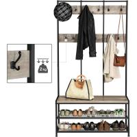 Perchero Grande Industrial Mueble de Entrada con 12 Ganchos y Banco para Zapatos - details 10