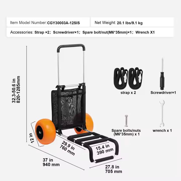 SucceBuy Plataforma rodante de playa con ruedas grandes para arena. Carro plegable con ruedas para globos, ideal para la playa. - 1