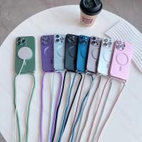 Funda con correa de cordón ajustable con revestimiento magnético de lujo para iPhone 15, 13, 12, 11, 14 Pro Max Plus, banda para el cuello con cuerda de nailon con carga inalámbrica - details 0
