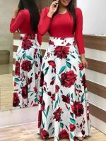 Vestido de manga corta a juego con estampado de flores de estilo europeo y americano para mujer, falda con vuelo grande, 2024 - details 20