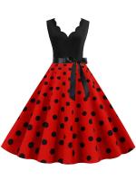 Dot print summer women elegant vintage party casual sleevelss a line dress - details 13