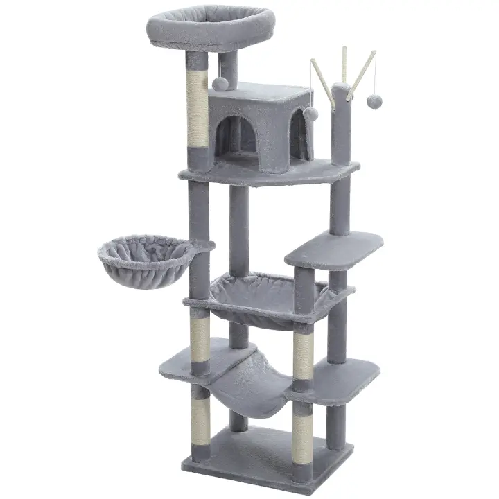 Árbol para gatos grande de 175 cm, torre alta para gatos, rascador para gatos con rascador poste, condominio acogador y hamacas - 1
