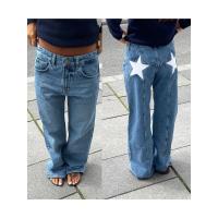 Pantalones vaqueros vintage Y2K para mujer con estampado de estrellas estéticas, pantalones largos de mezclilla de pierna recta sueltos, pantalones casuales de cintura baja - details 4