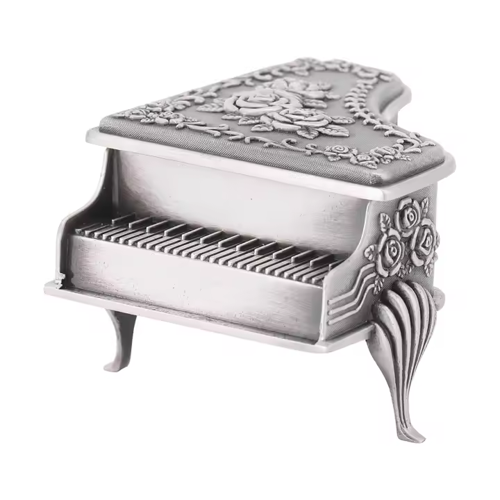 Caja de joyería de aleación de Zinc tallada con flor rosa en forma de Piano, almacenamiento de joyería - 1
