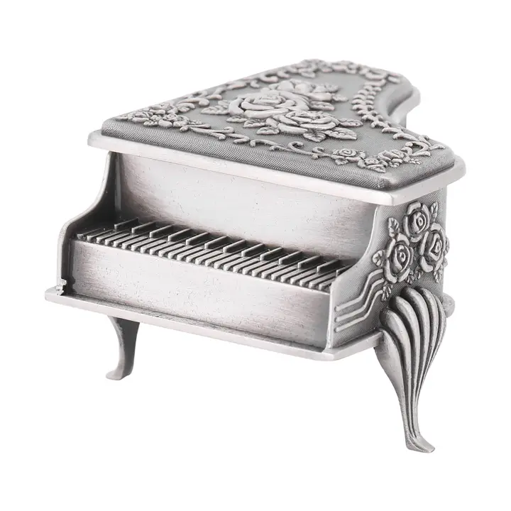 Caja de joyería de aleación de Zinc tallada con flor rosa en forma de Piano, almacenamiento de joyería - 1