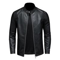 Chaqueta de Cuero de Moda para Hombres Cuello Alto, Ajuste Delgado, Cuero PU para Primavera Otoño - details 6