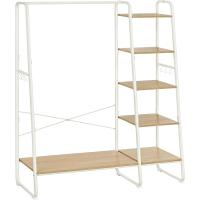 Burro Perchero con 5 Estantes Almacenamiento 6 Ganchos Laterales Dormitorio Sala Estar Pasillo Diseño Industrial Roble y Blanco Mate RGR116W09 - details 0