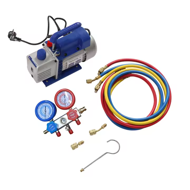 3CFM Kit de bomba de vacío de una etapa, aire acondicionado, bomba de vacío de 4 vías, manómetro de distribución de vacío - 1