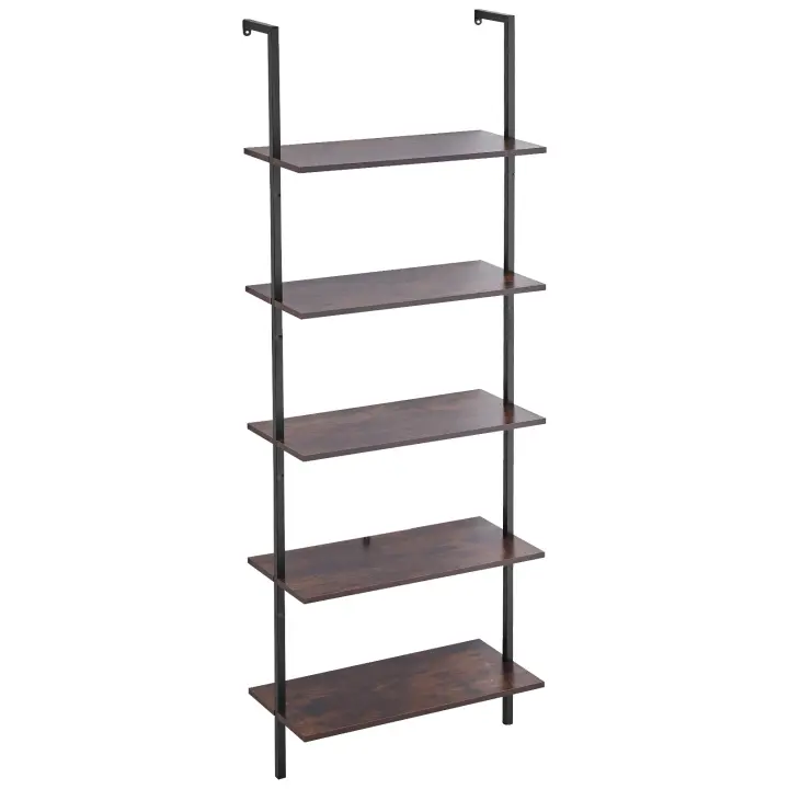 SucceBuy Estante de 5 niveles, 24 x 11,8 pulgadas, montaje en pared, madera rústica, almacenamiento, negro, espacios de vida - 1