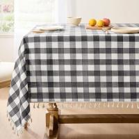 Mantel práctico de lino a cuadros, cubierta de mesa antiincrustante de estilo Pastoral con borlas, cubierta de escritorio impermeable para comedor - details 6