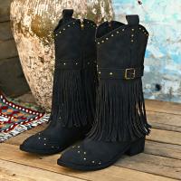 Botas de caballero para mujer a la moda de otoño, botas largas de tacón bajo, botas retro martin con borlas para mujer - details 3