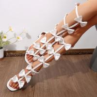Moda Terciopelo Arco Correa fina Botas largas y frescas Sandalias de tacón grueso para mujer Botas de verano para mujer - details 10