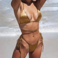 Conjunto de Bikini de Ajuste Adelgazado Estilo de Triángulo con Lazo Cruzado Brillante - details 15