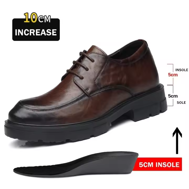 Nuevo Modelo 2025Zapatos Con Elevador De Vestir Para Hombre, Plataforma Transpirable, Informales, De Negocios, De Lujo, De Cuero Genuino, 5/8/10CM, Más Altos - 1