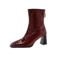 Nuevas botas de mujer invierno estilo europeo y americano cabeza cuadrada cremallera trasera botas cortas de mujer tacón grueso botas de tacón medio botas Martin de mujer 2025 - details 5