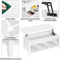 Mesa de Café Elegante y Ascendible con Cajón Estilo Moderno para Sala Patas de Madera Maciza - details 4