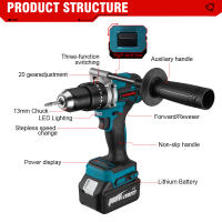 Taladro percutor eléctrico sin escobillas ONEVAN de 1500W y 650NM, destornillador inalámbrico para placas, suelo y madera, herramienta de trabajo para batería Makita, juego de pines. - details 3