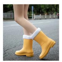 Botas de lluvia de media pantorrilla para mujer, zapatos de goma, Botas de lluvia acolchadas de algodón, zapatos antideslizantes impermeables para mantener el calor, invierno, nuevo - details 11