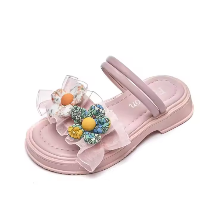Nuevo Sandalias de niña blancas decorativas con girasoles - 1