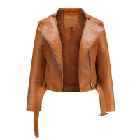 Abrigo corto de motociclista de piel sintética para mujer, chaqueta de manga larga con cremallera, ropa de otoño - details 49