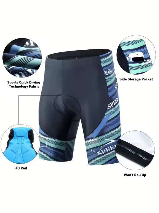 Mallas de ciclismo de bloque de color para hombre, pantalones cortos de ciclismo de carretera elásticos de alta elasticidad con acolchado 4D activo para andar en bicicleta al aire libre. - 1