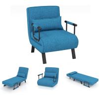 Sofá Cama Convertible Silla de Dormir Individual Tri-Fold con Respaldo Ajustable de 6 Posiciones, Cojín Desmontable y Asiento Tapizado Estructura Metálica Plegable (Azul) - details 0