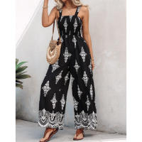 Mono con pernera ancha para mujer, novedad de verano, estilo con tirantes y bolsillo, estampado de posicionamiento tejido, 2025 - details 0
