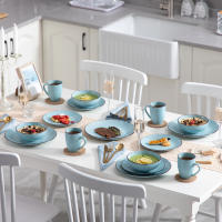 VANCASSO-vajilla de cerámica de la serie MODA, juego de vajilla de gres azul con plato de cena, plato de postre, cuencos y tazas, 16 piezas - details 1