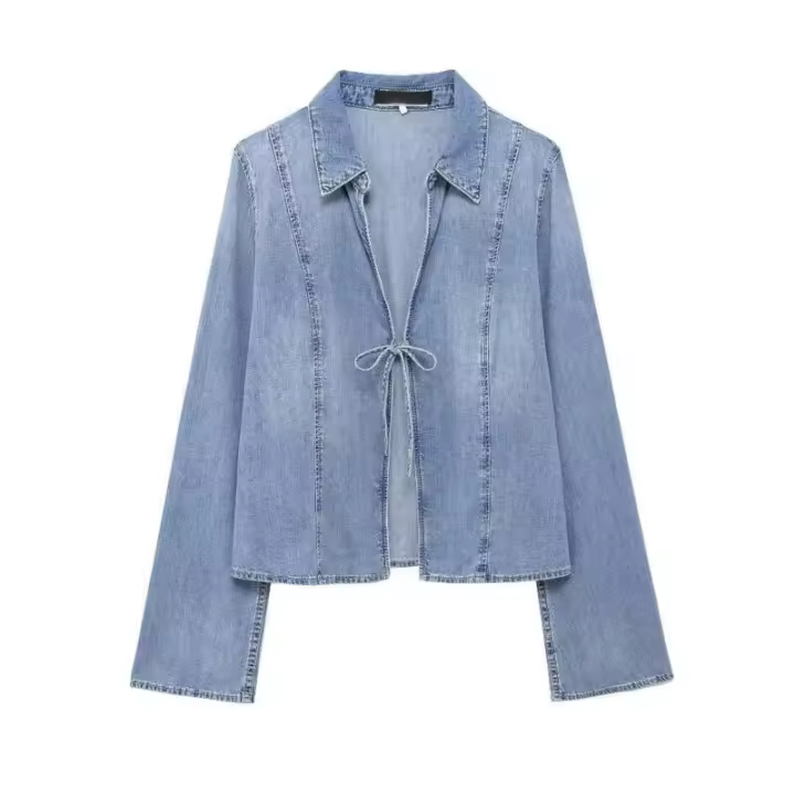 Chaqueta vaquera para mujer de manga larga, cuello en V, estilo ggy, vaqueros azules, ropa sexy, ropa de niña, tops elegantes - 1