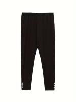 5pcs Leggings Capri de Talla Grande para Mujer - Alta Elasticidad, Color Sólido con Detalle de Botón, Perfectos para Yoga y Correr - details 1