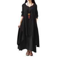 Anself primavera moda mujer Casual vestido suelto Color sólido manga larga vestidos de mujer de gran tamaño talla grande Boho largo Maxi vestido - details 16