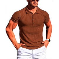 Nuevo Polo de manga corta elástico Fiess a rayas lisas de verano para hombre, camisas con cuello levantado a la moda para hombre - details 3