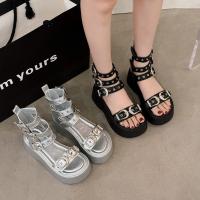 Sandalias Plateforma de Plata para Mujer 2025 Verano Versátiles Zapatos de Muffin de Moda con Suela de Caña Alta - details 5
