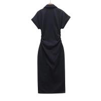 PB&ZA 2025, temperamento de solapa de manga corta, diseño plisado simple y versátil, vestido de un solo pecho, falda larga - details 2