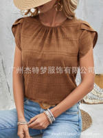 Moda mujer Primavera Verano nueva pétalo redondo elegante rt manga Top - details 26