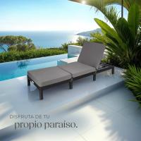 Taburete de Jardín Exterior de Ratán y Acero Tumbona de Piscina con Resaldo Ajustable en 6 Posiciones Tumbona de Playa Estable y Resistente a Intemperie Limpieza Fácil - details 1