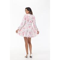Vestido corto de encaje con cuello en V estampado de temperamento dulce nuevo de primavera para mujer - details 37