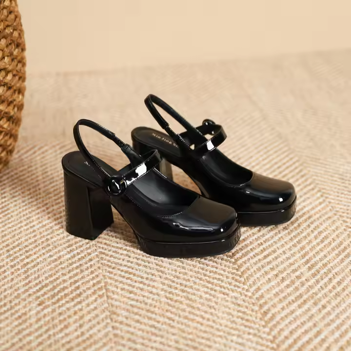 Zapatos Mary Jane de charol con punta cuadrada y tacón en bloque estilo hada = - 1