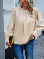 Top elegante de manga larga con cuello de encaje para mujer, ropa Lisa para otoño e invierno, 2023 - details 1