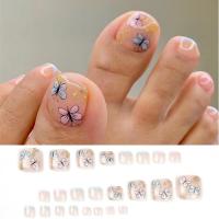 Juego De 24 Piezas Uñas Postizas De Acrílico Con Borde Blanco Y Flor Artísticas Para Pies Uñas Press on Removibles Para Fiestas - details 36