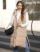Chaleco de algodón medio largo con abrigo Chaleco grueso y cálido con cremallera para mujer en invierno - details 1