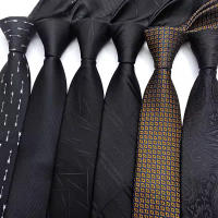Corbata De Lujo Para Hombre Estrecha Y Fina De 6CM En Color Negro Con Patrones Sólidos Y Puntos Jacquard Para Negocios Y Fiestas - details 1