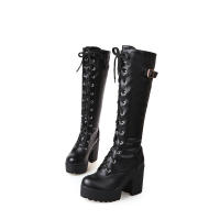 Botas altas de tacón grueso, plataforma impermeable para mujer, tacones altos, botas largas, con cordones, talla grande - details 19