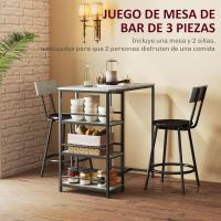 Conjunto de mesa alta de bar con 2 taburetes Mesa alta de cocina con taburetes Estantes laterales Asiento acolchado y barra para reposar los pies para comedor Gris oscuro - details 2